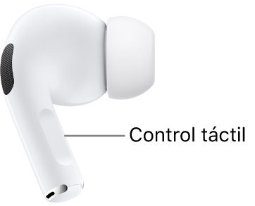 La ubicación del control táctil en los AirPods Pro 2, a lo largo de la parte cilíndrica de ambos AirPods.