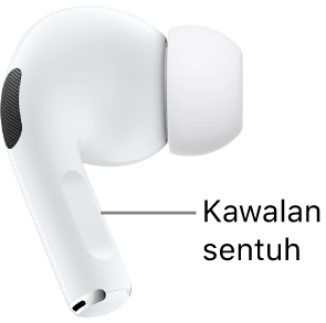 Lokasi kawalan Sentuh pada AirPods Pro 2, di sepanjang batang setiap AirPods anda.