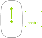 Maus mit Pfeil, der das Vergrößern der auf dem Bildschirm angezeigten Objekte durch Drücken und Zoomen bei gedrückter Control-Taste anzeigt.