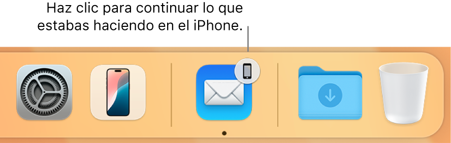 El icono de Handoff visible en el Dock.