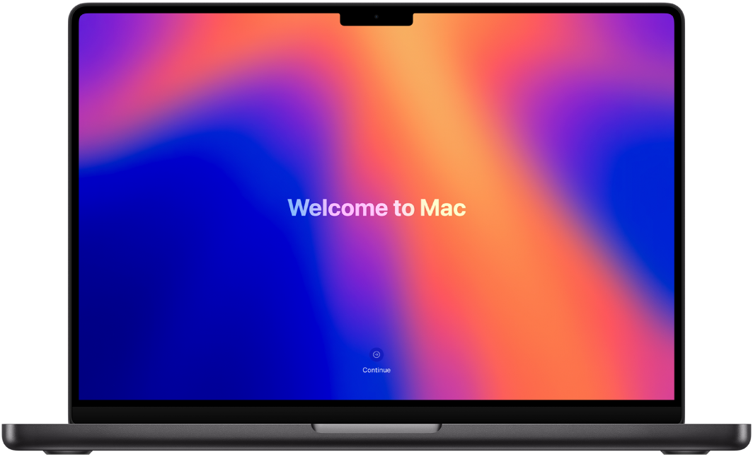 جهاز MacBook Pro مفتوح مع عبارة "مرحبًا بك في Mac" على الشاشة.