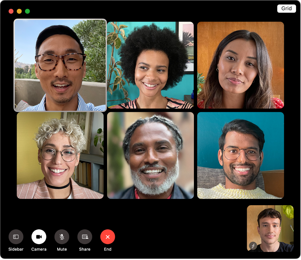 Fenêtre FaceTime avec un groupe d’utilisateurs invités.