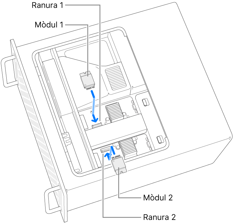 S’estan instal·lant dos mòduls SSD.