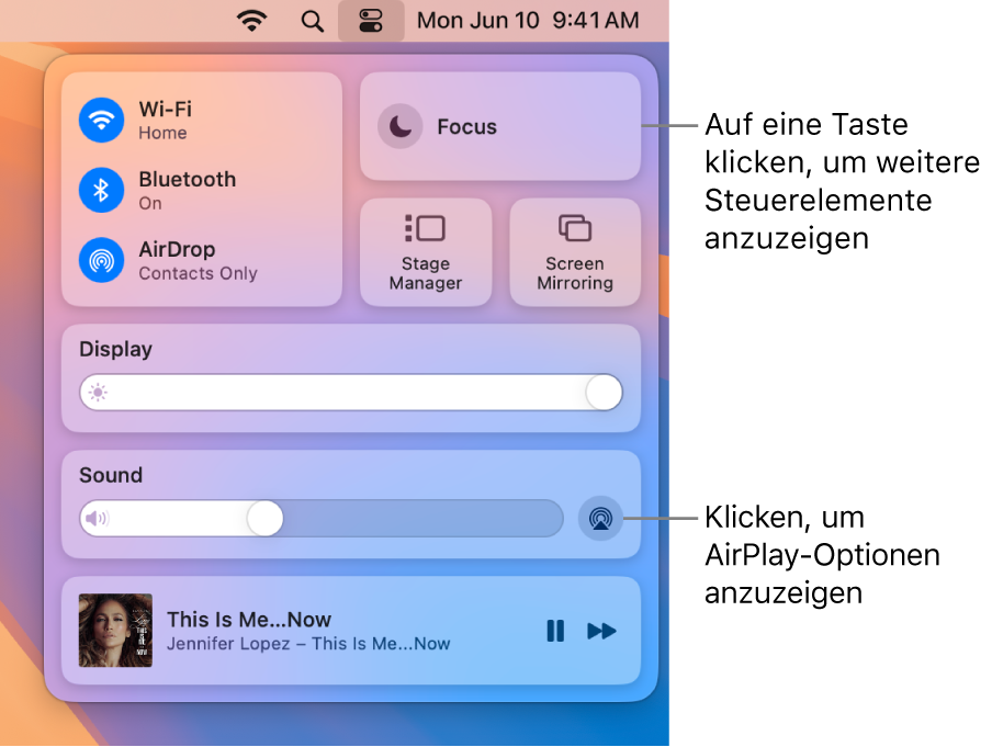 Eingezoomte Darstellung des Kontrollzentrums auf dem Mac.