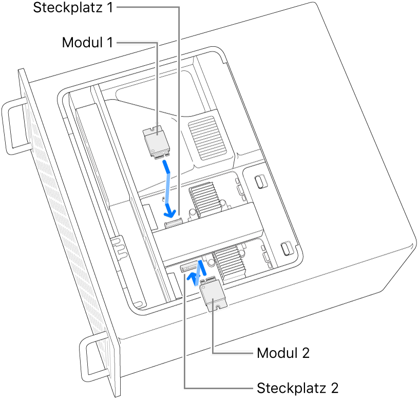 Zwei SSD-Module werden installiert.