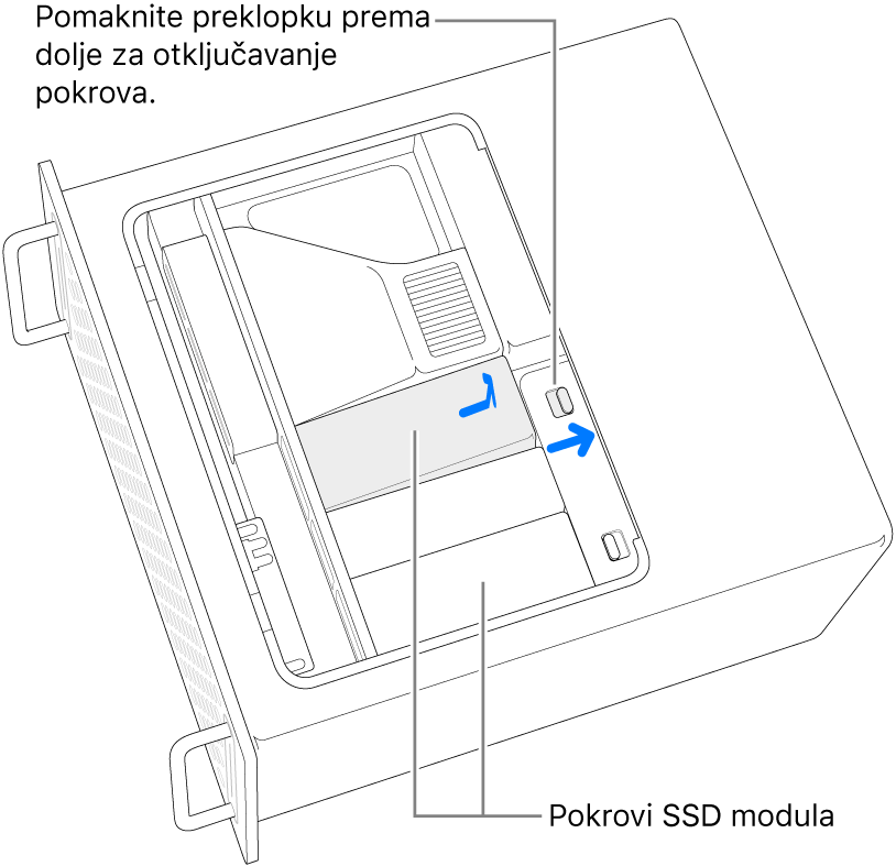 Sklopka se pomiče ulijevo radi zaključavanja SSD pokrova.