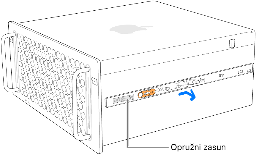 Nosač se odvaja od bočne strane računala Mac Pro.