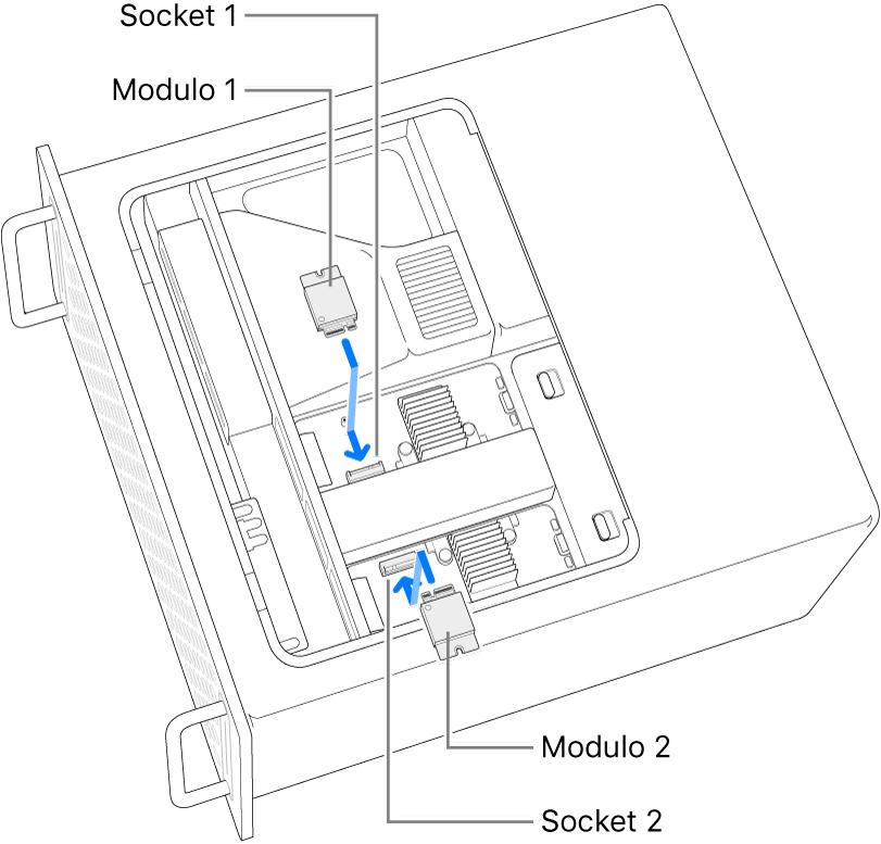 Due moduli SSD che vengono installati.