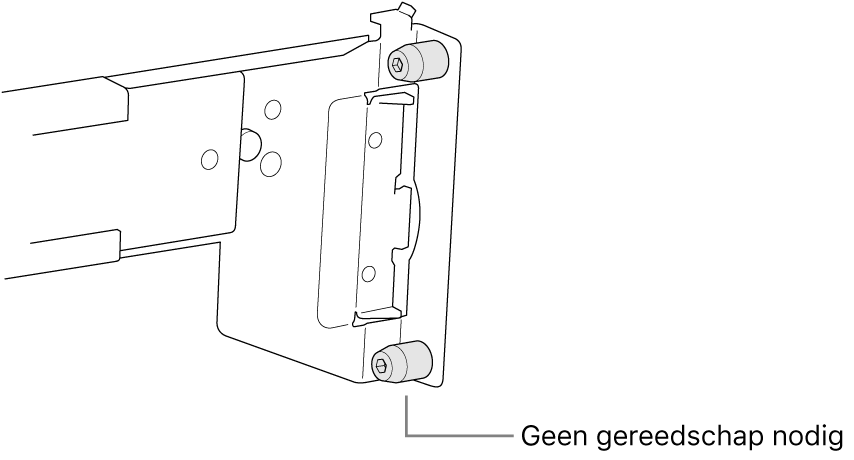 Een rail die in een rack met vierkante gaten past.