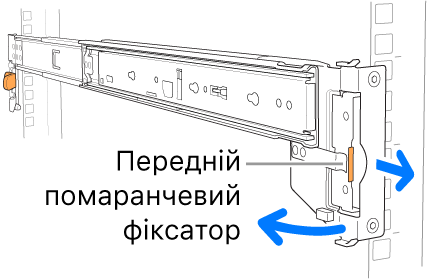 Зображення переднього фіксатора на рейковій збірці.