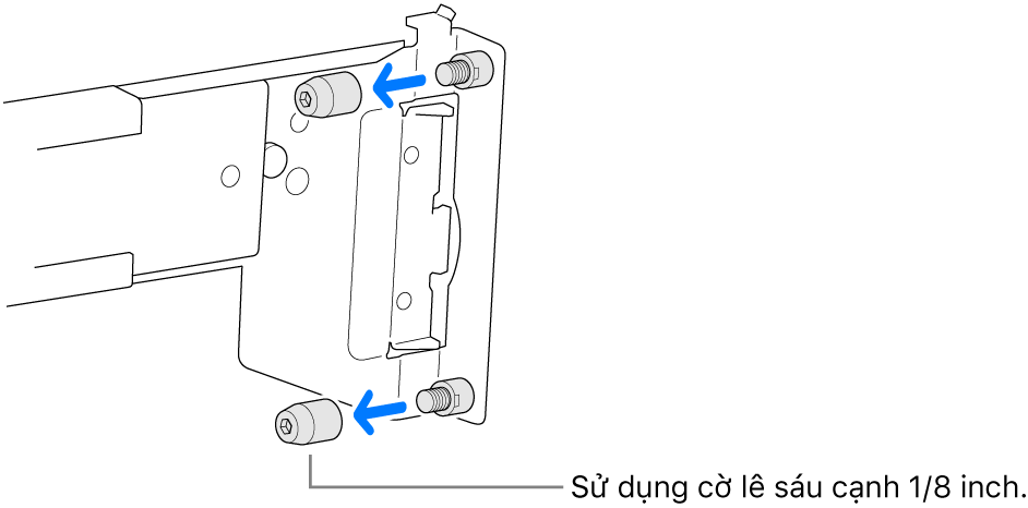 Một cụm thanh ray khớp với giá đỡ lỗ tròn.