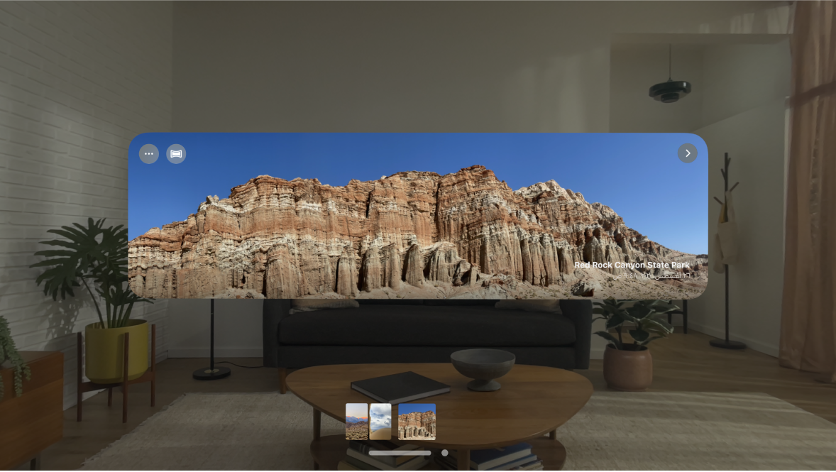 بانوراما على Apple Vision Pro، يظهر بها خيار لغمر نفسك في الصورة.