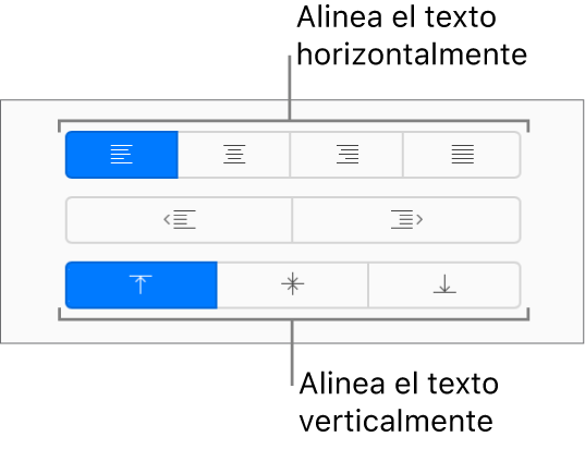 Los botones de alineación de texto verticales y horizontales de la barra lateral Formato.