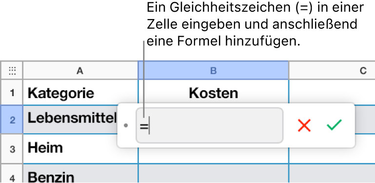 Der Formeleditor mit „=“ und keiner Formel eingegeben.