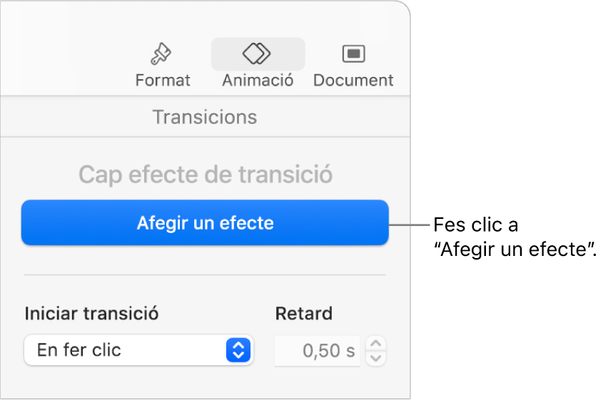 El botó “Afegeix un efecte” de la secció “Anima” de la barra lateral.