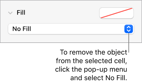 The control for removing an object from the selected cell.