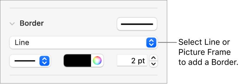 The Border style controls in the Format sidebar with Line selected as the border type.