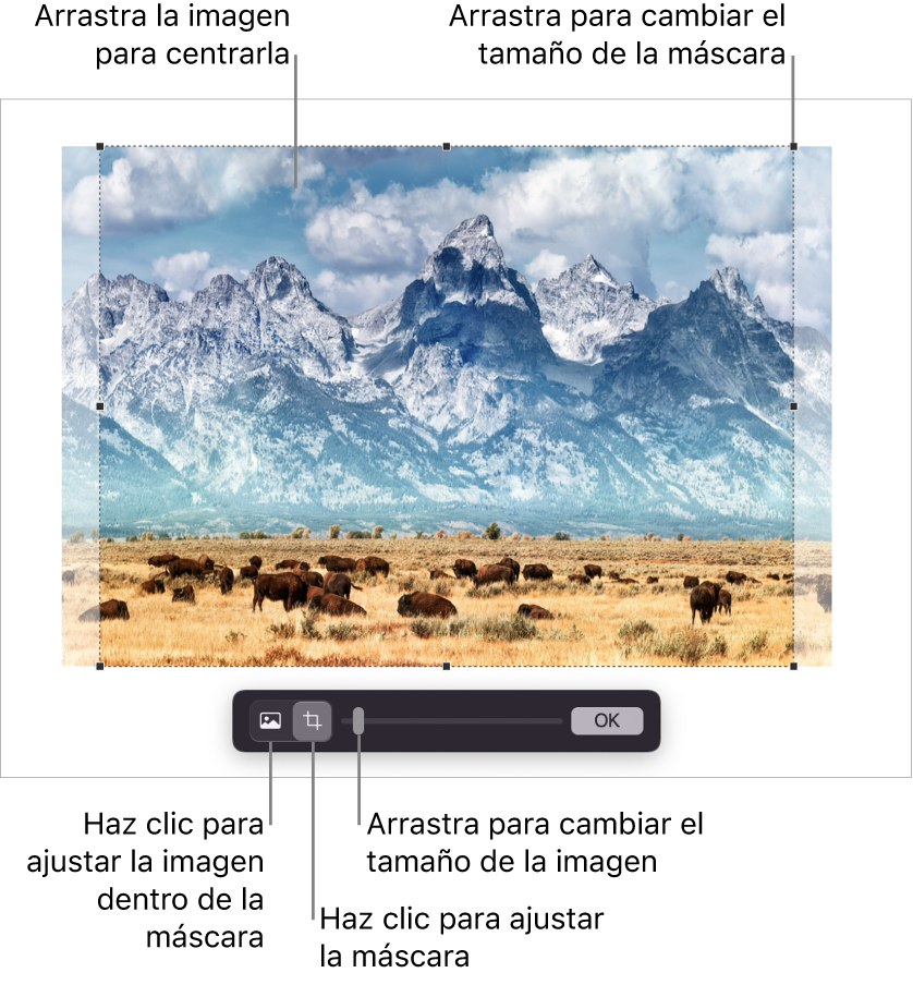 Los controles de máscara sobre una foto.