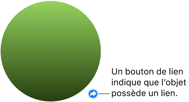 Cercle vert avec un bouton de lien indiquant que l’objet est lié.