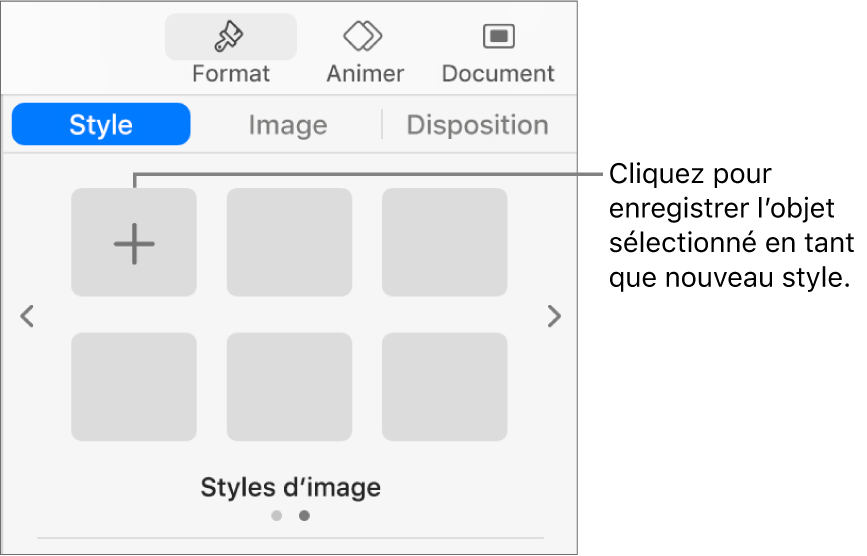 L’onglet Style de la barre latérale Format avec un bouton Créer un style en regard d’un style de zone de texte et quatre styles de paramètre fictif vides.