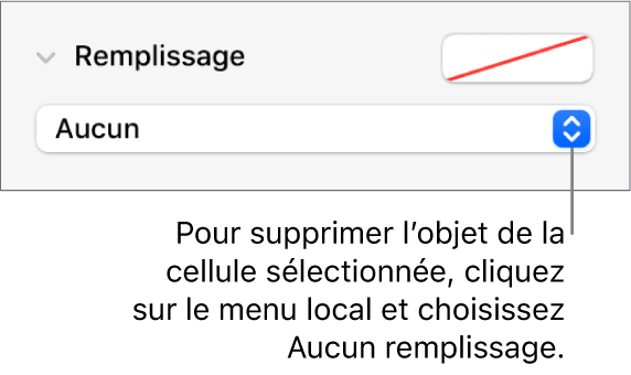 Commande permettant de supprimer un objet de la cellule sélectionnée.