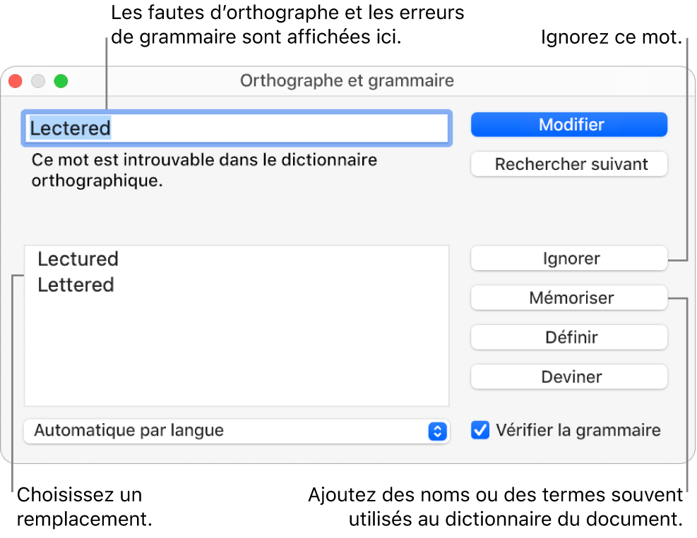 La fenêtre Orthographe et grammaire.