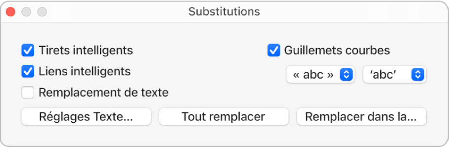 La fenêtre Substitutions.