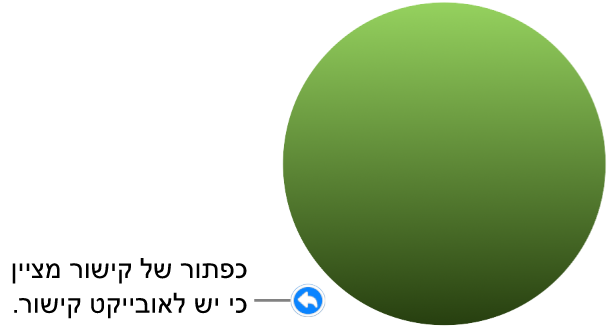 עיגול ירוק עם כפתור קישור שמציין שיש לאובייקט קישור.