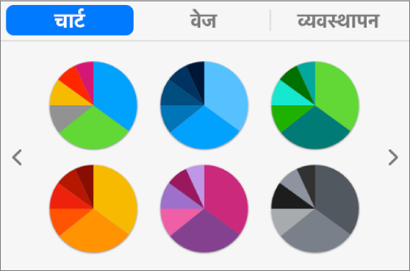 फ़ॉर्मैट साइडबार के चार्ट टैब में मौजूद चार्ट शैलियाँ।