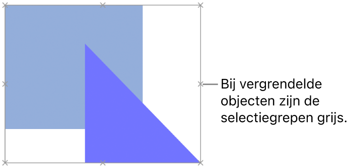 Vergrendelde objecten met gedimde selectiegrepen.