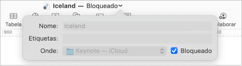 Menu pop-up para bloquear e desbloquear uma apresentação.