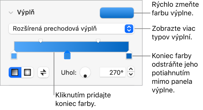 Ovládacie prvky na vyplnenie objektov farbami.