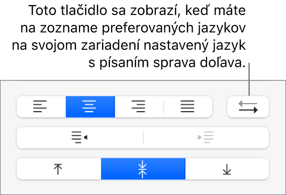 Tlačidlo Smer odseku v ovládacích prvkoch zarovnania textu.