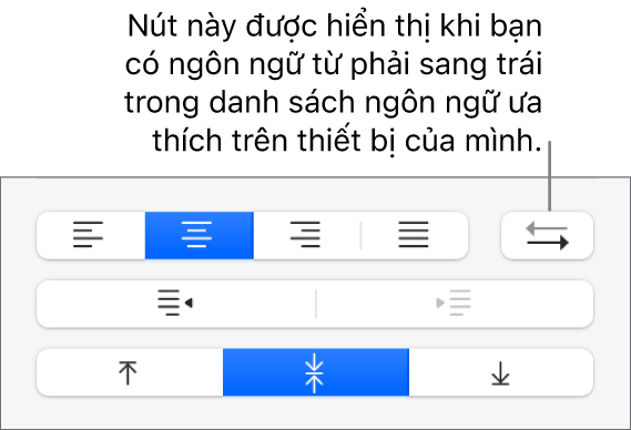 Nút Chiều của đoạn trong điều khiển căn chỉnh văn bản.