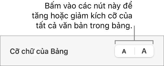 Các điều khiển thanh bên để thay đổi kích cỡ phông chữ của bảng.