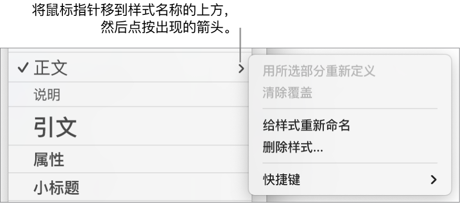 快捷键菜单已打开的“段落样式”菜单。