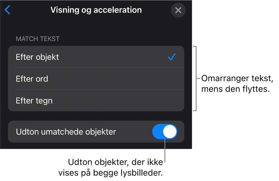 Magisk flytning-betjeningsmuligheder for visning og acceleration i vinduet Acceleration