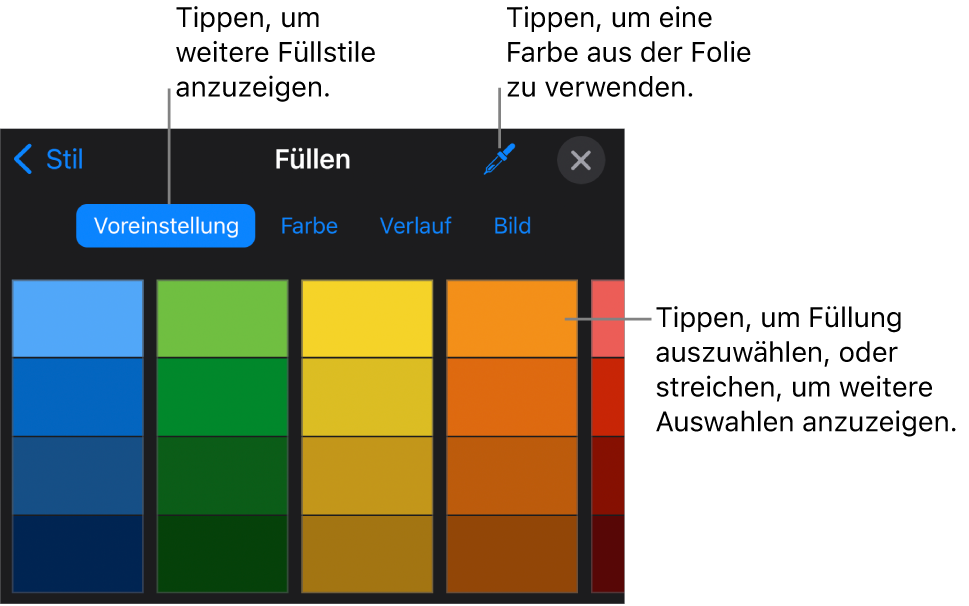 Fülloptionen im Tab „Stil“