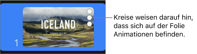 Folie mit drei Punkten oben rechts als Hinweis darauf, dass Objektanimationen auf die Folie angewendet wurden