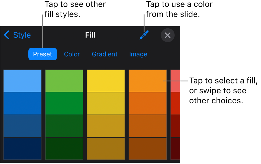 Fill options in the Style tab.