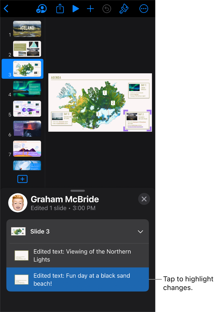 A collaborative presentation with the collaboration menu and activity list both open.