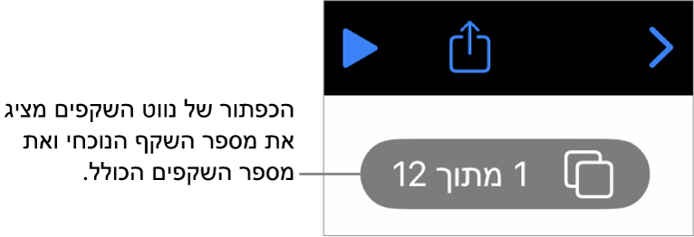 הכפתור של נווט השקפים, מציג את המספר של השקף הנוכחי ואת המספר הכולל של שקפים במצגת.