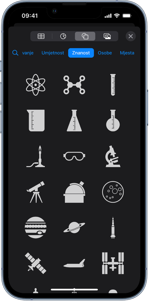 Izbornik Umetni s tipkama preko vrha za dodavanje tablica, grafikona, oblika i medija.