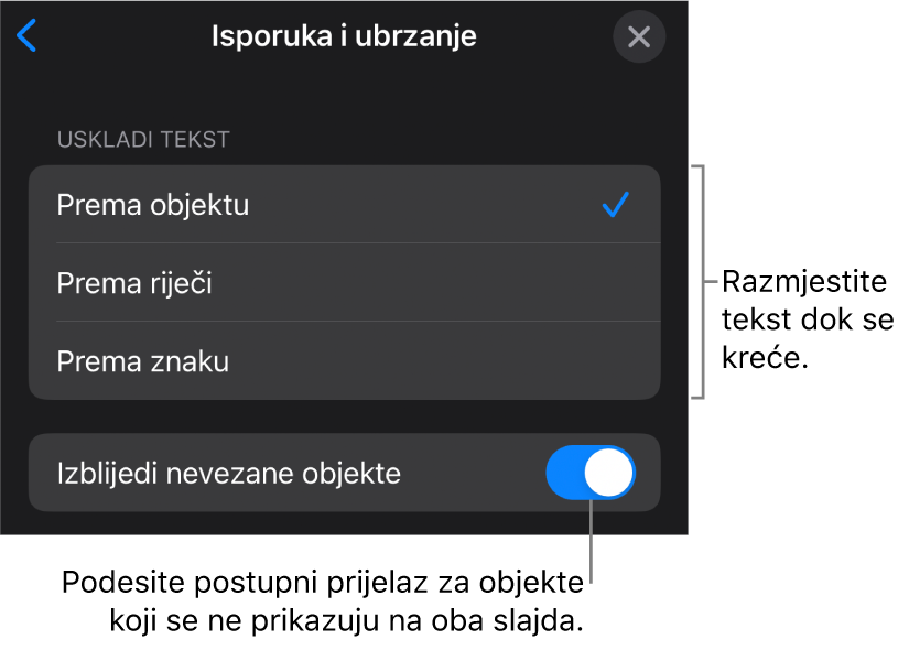 Opcije za isporuku i ubrzanje za Magični pomak u prozoru za Ubrzanje.