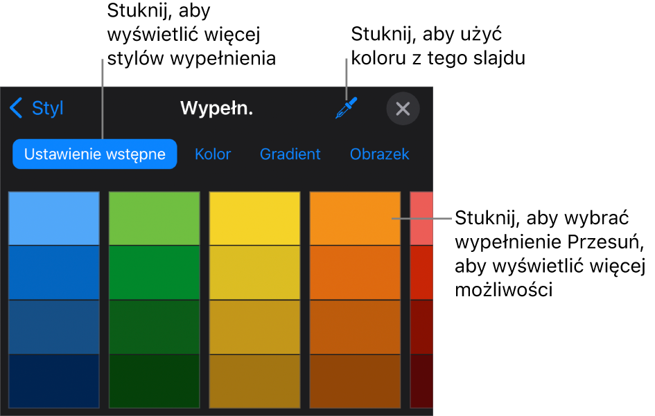 Opcje wypełnienia na karcie Styl.