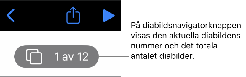 Knappen för diabildsnavigatorn visar det aktuella diabildsnumret och det totala antalet diabilder i presentationen.