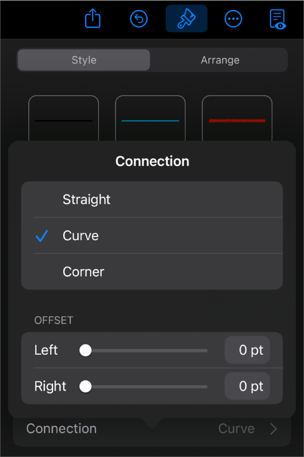 The Connection controls with Curve selected.