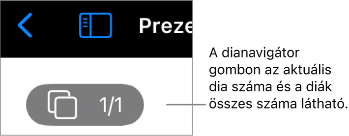 A dianavigátor gombon az aktuális dia száma és a diák összes száma látható a prezentációban.