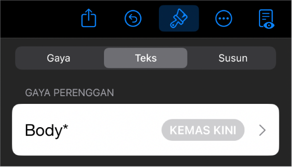 Gaya perenggan dengan asterisk di sebelahnya dan butang Kemas Kini di sebelah kanan.