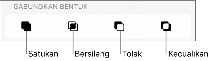 Butang Satukan, Bersilang, Tolak dan Kecualikan di bawah Gabungkan Bentuk.